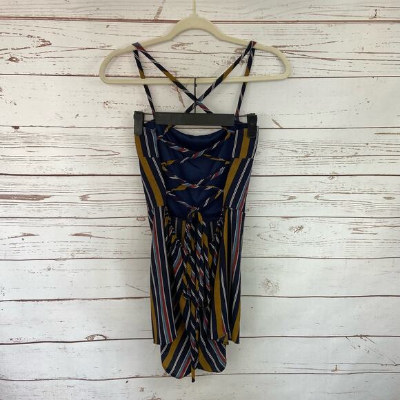 Windsor S Multicolor Boho Stripe Lace Up Open Back Spaghetti Strap Romper - Picture 6 of 9